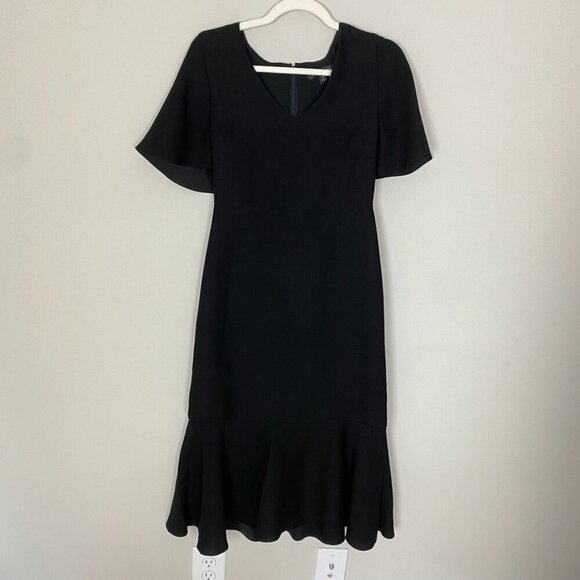 Banana Republic Midi Sheath Dress Satin Black Short Sleeves Mermaid Basic - Picture 1 of 9